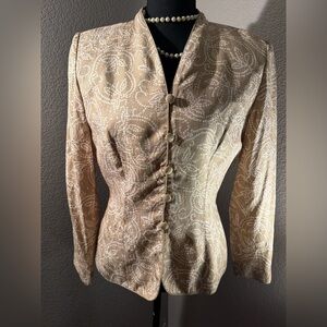 Adrianna Papell Beige Paisley-Print Button Front Blouse